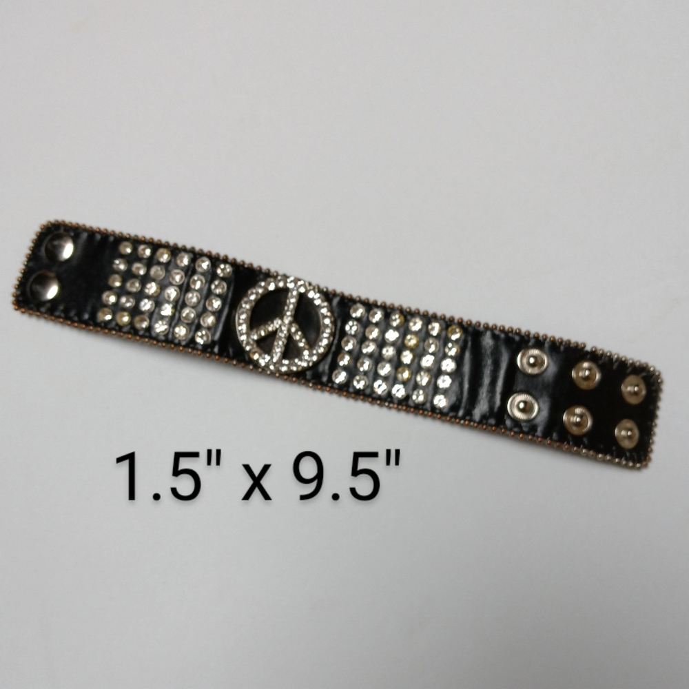 Black Rhinestone Peace Sign Wristband - Picture 14 of 14